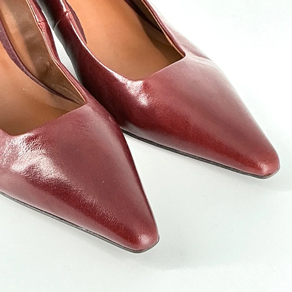 Franco Sarto Size 8 Burgundy Leather Pointed Toe Kitten Heel Pumps Astra
